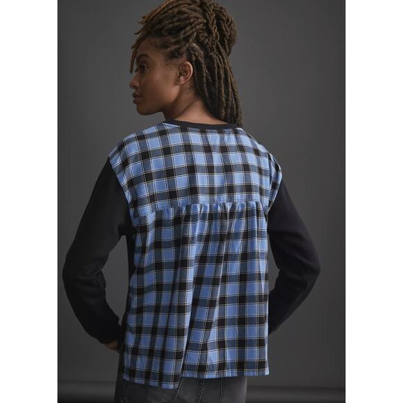 NEW Anthropologie Pilcro Flannel Mix Sweatshirt - Small - Picture 3 of 11